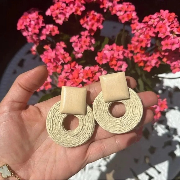 Rustic Eco-Chic Round Weave Earrings - Picture 4 of 5